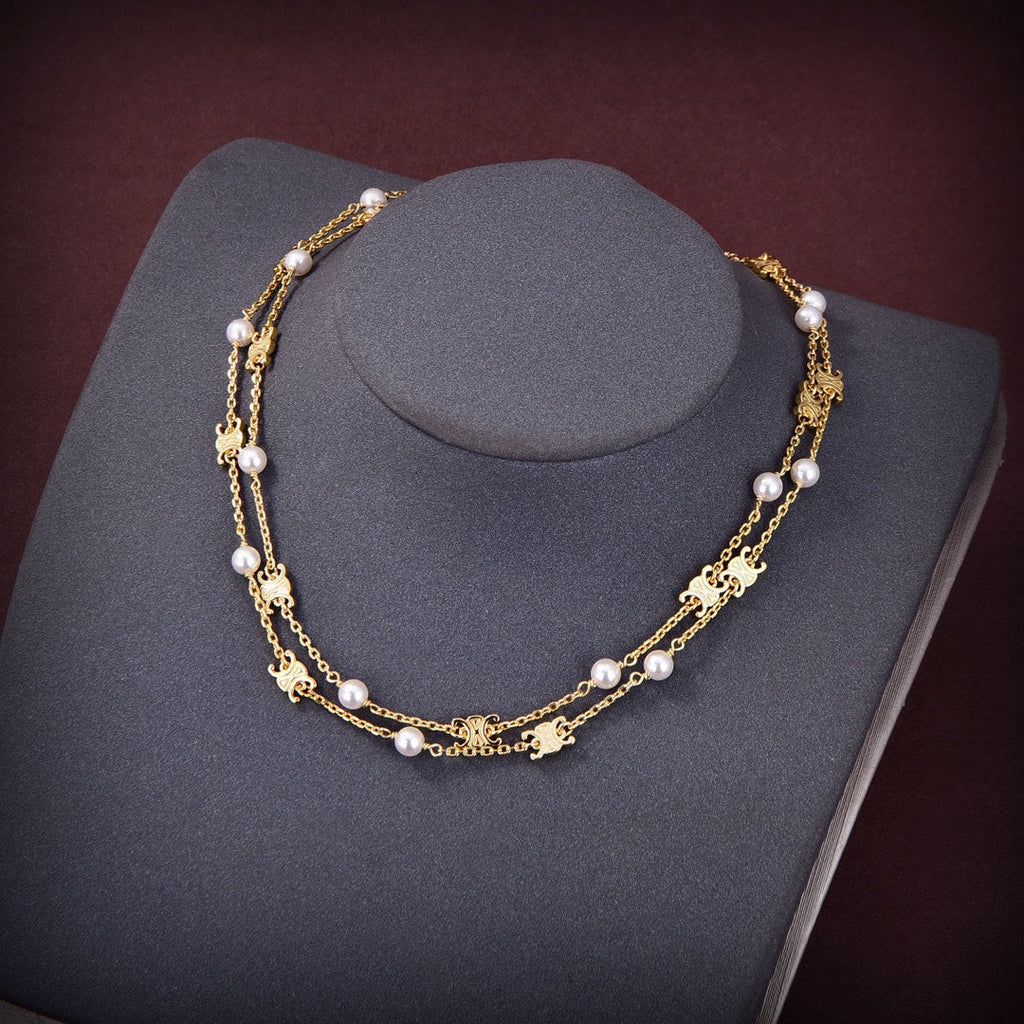 Celine Pearl Double 18K Gold Necklace product image 3, provided for visual reference and product detail review