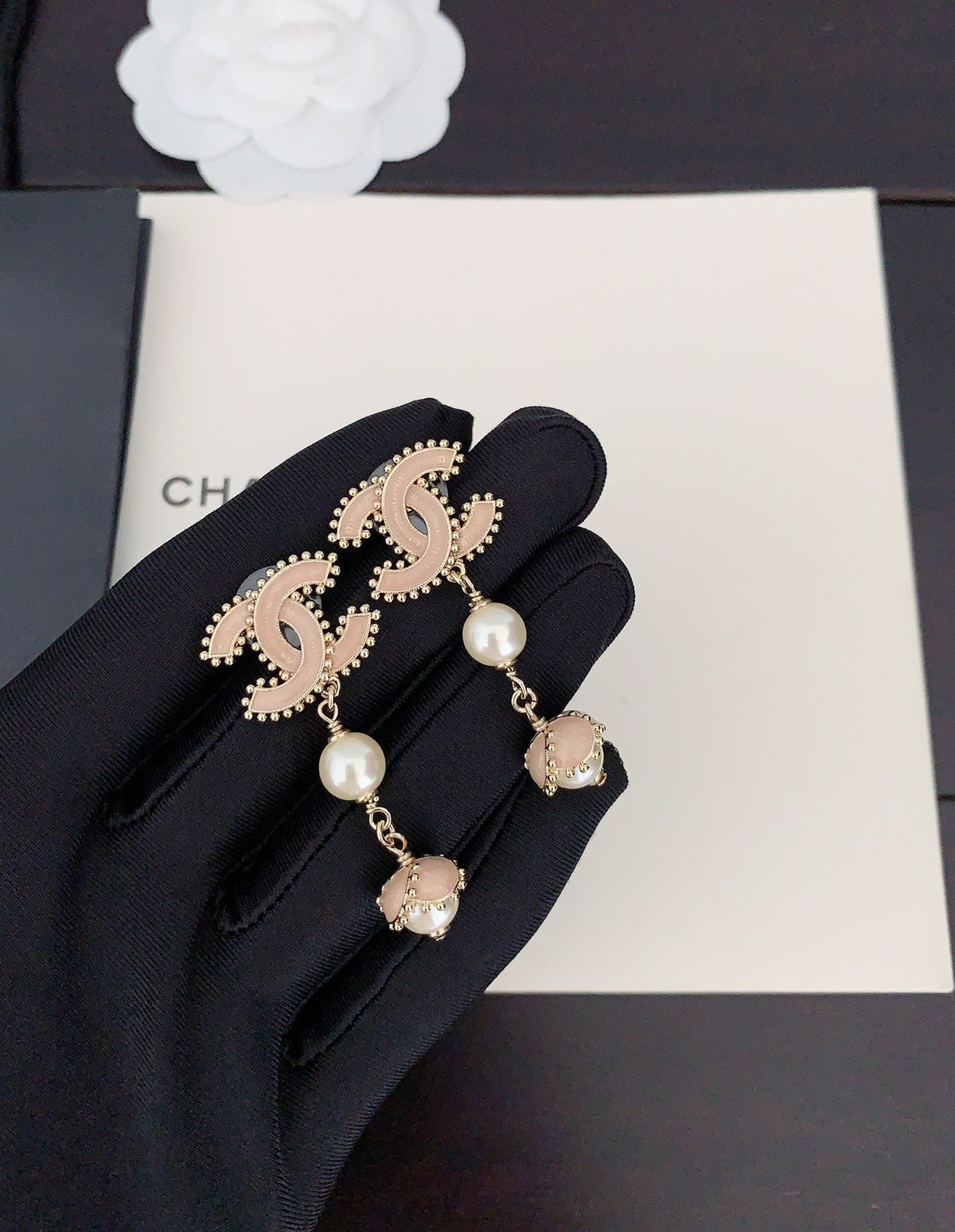 Chanel Pearl Crystals 18K Gold Earrings product image 2, provided for visual reference and product detail review