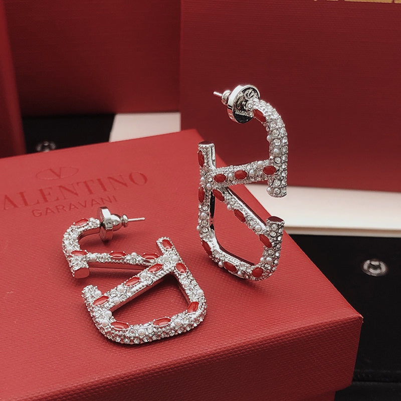 Valentino Red Crystal 18K Gold Earrings product image 2, provided for visual reference and product detail review