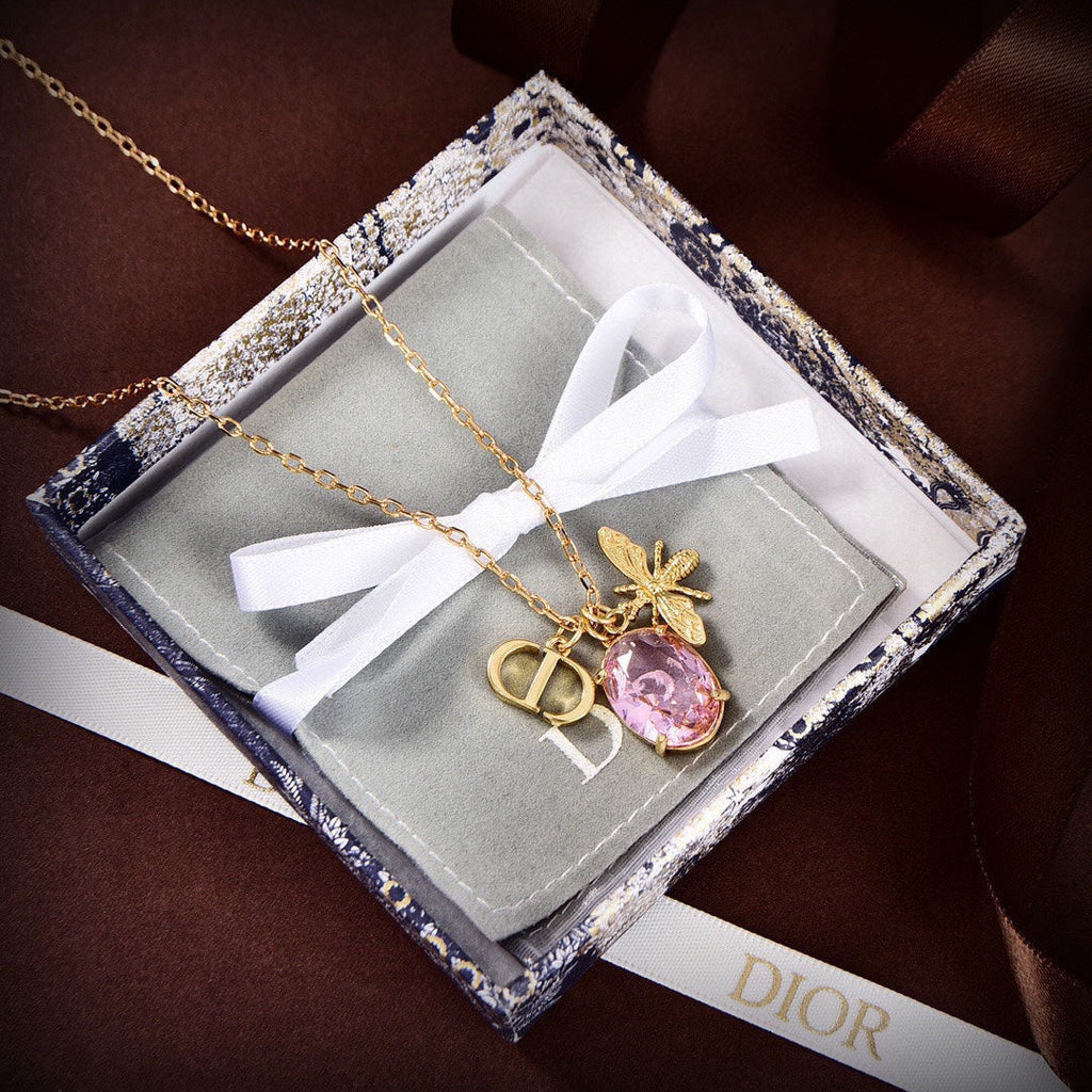 Dior Petit Pink Crystal 18K Gold Necklace product image 2, provided for visual reference and product detail review