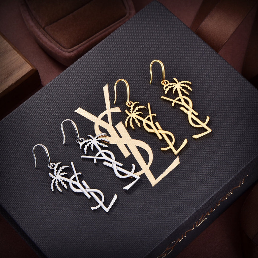 YSL Monogram Palmier Statement 18K Gold Earrings product image 6, provided for visual reference and product detail review