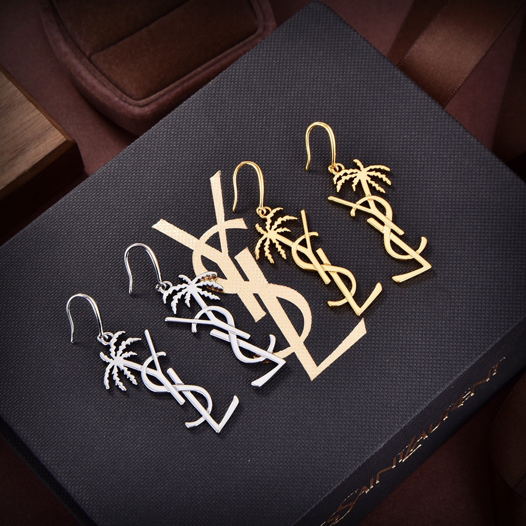 YSL Monogram Palmier Statement 18K Gold Earrings product image 6, provided for visual reference and product detail review