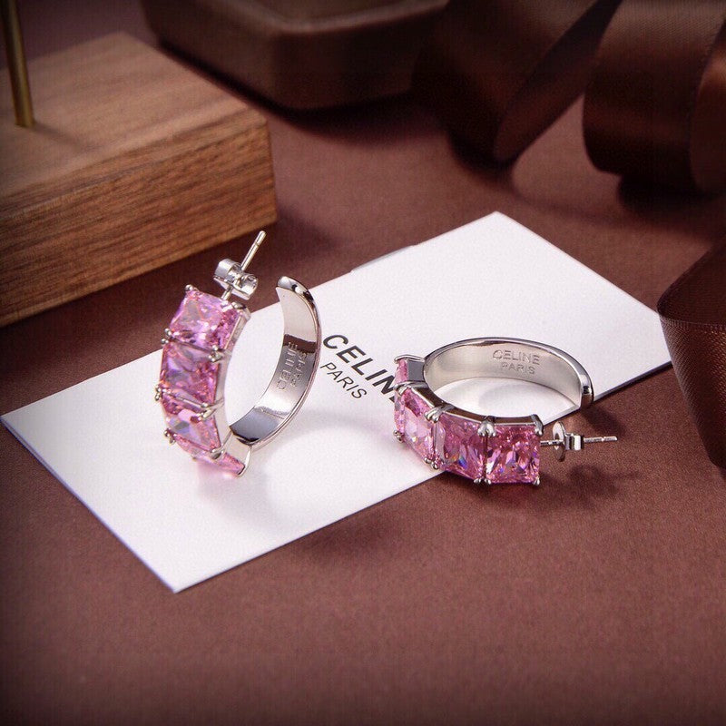 Celine Pink Crystal 18K Gold Earrings product image 2, provided for visual reference and product detail review