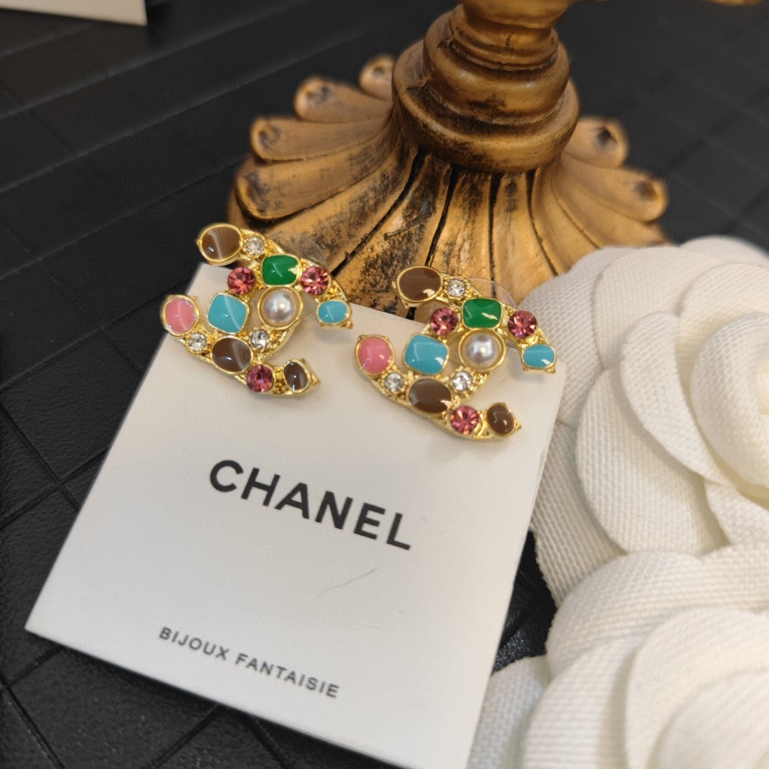 Chanel Multi-Color Crystals 18K Gold Earrings product image 3, provided for visual reference and product detail review