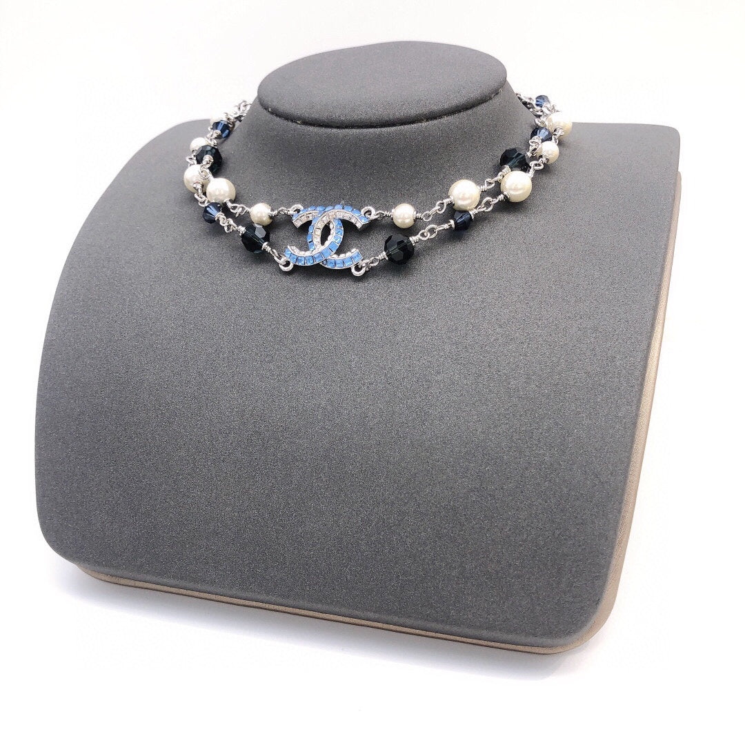 Chanel Blue Resin 18K Gold Necklace product image 2, provided for visual reference and product detail review