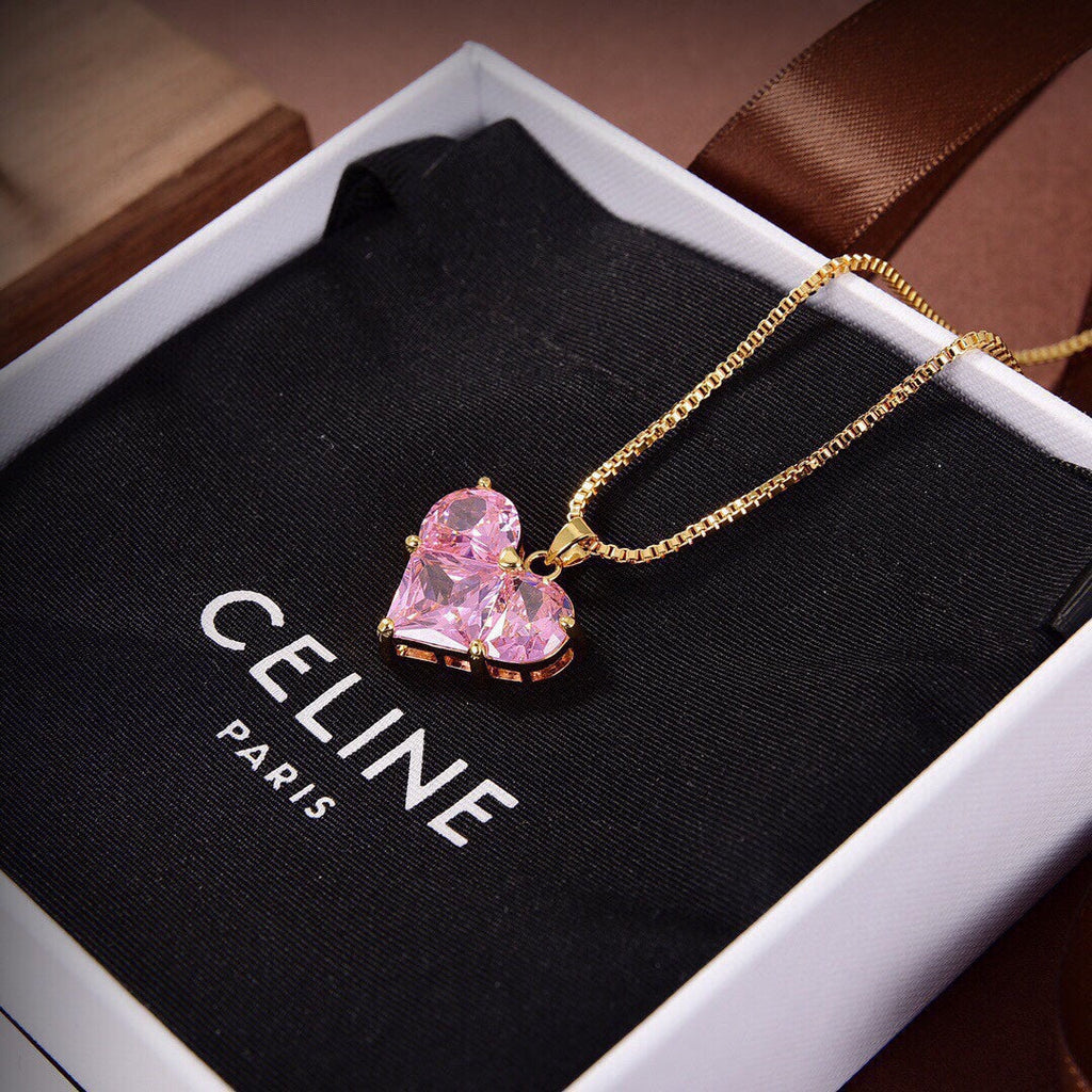 Celine Pink Heart Crystal 18K Gold Necklace product image 4, provided for visual reference and product detail review