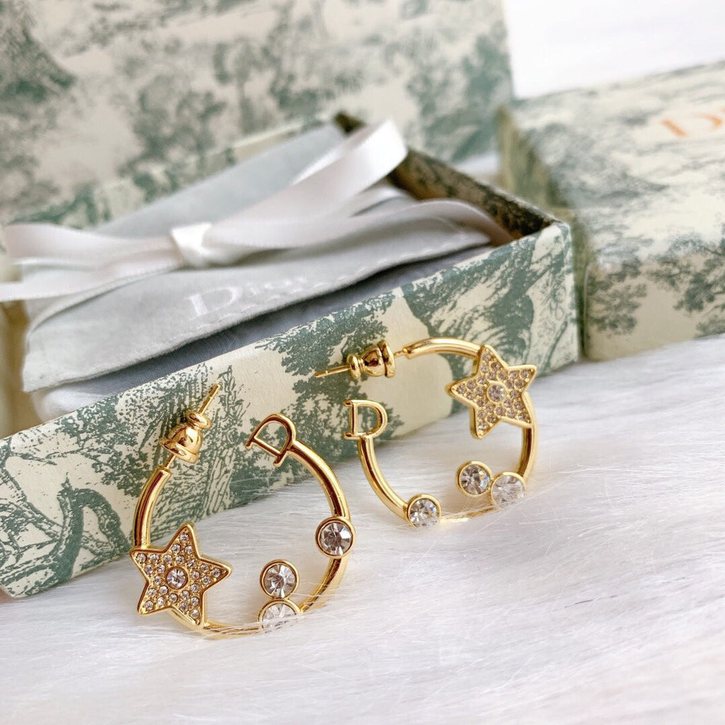 Dior Star Pink Crystals 18K Gold Earrings product image 2, provided for visual reference and product detail review