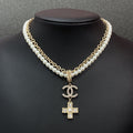 Chanel Cross Diamond Pearl Chain 18K Gold Necklace product image 1, provided for visual reference and product detail review