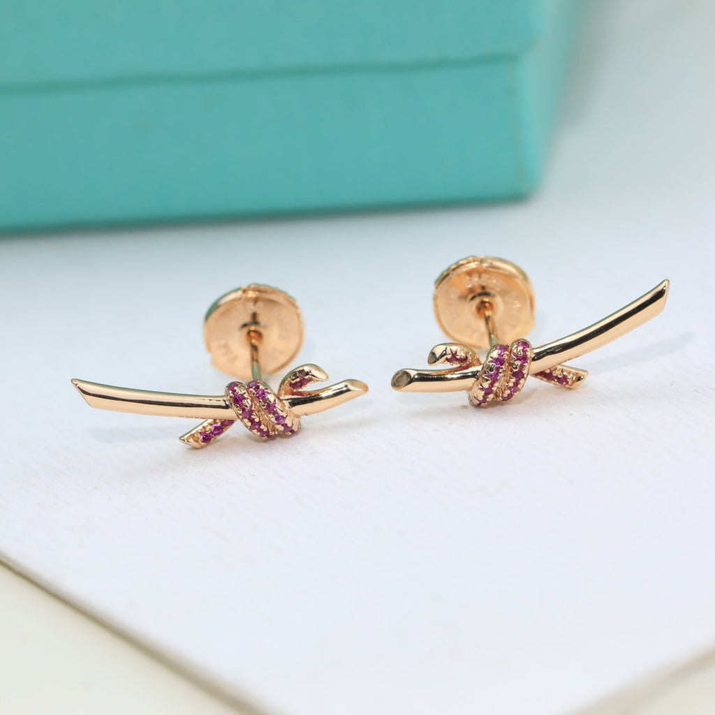 Tiffany Knot Pink Diamonds 18K Gold Earrings product image 1, provided for visual reference and product detail review