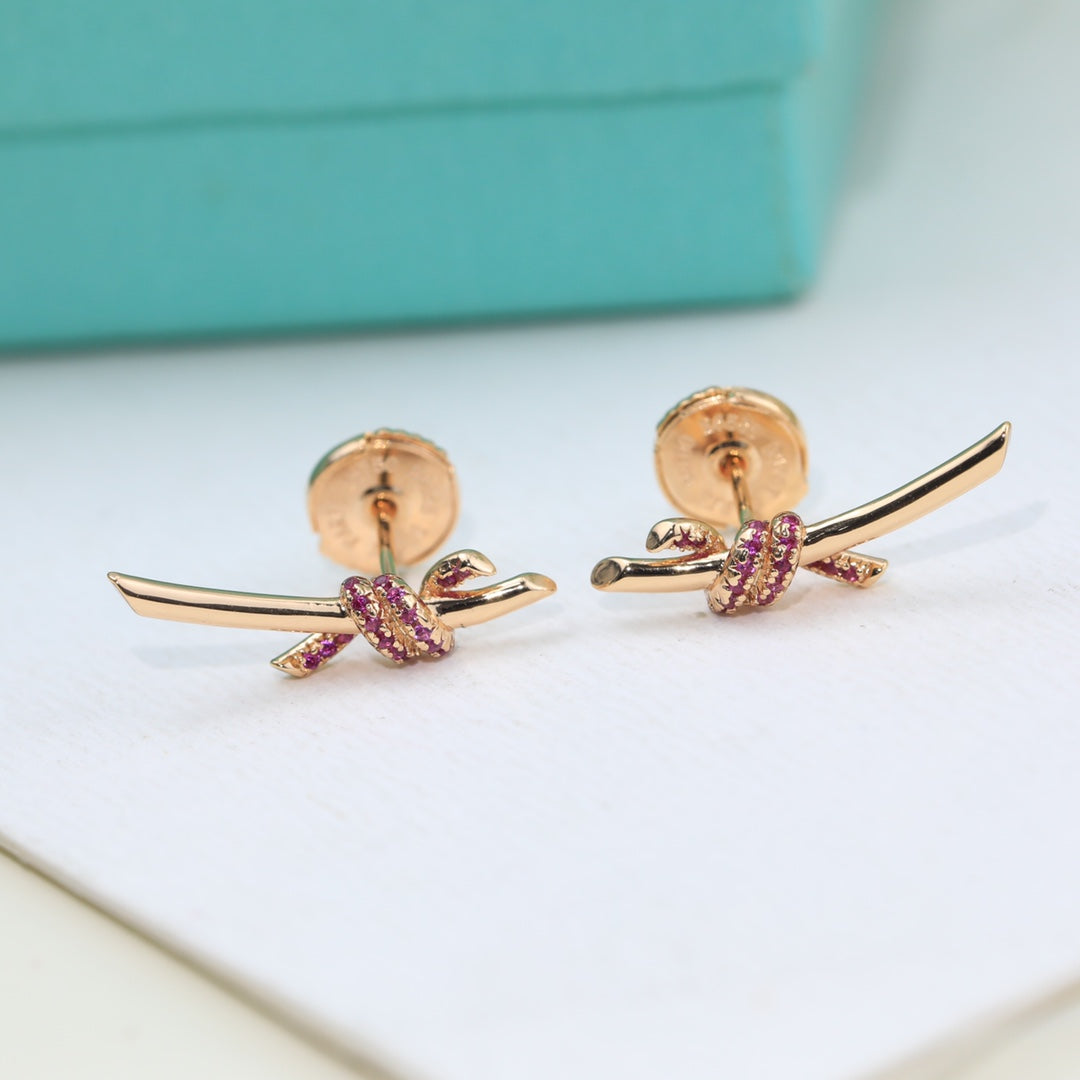 Tiffany Knot Pink Diamonds 18K Gold Earrings product image 1, provided for visual reference and product detail review