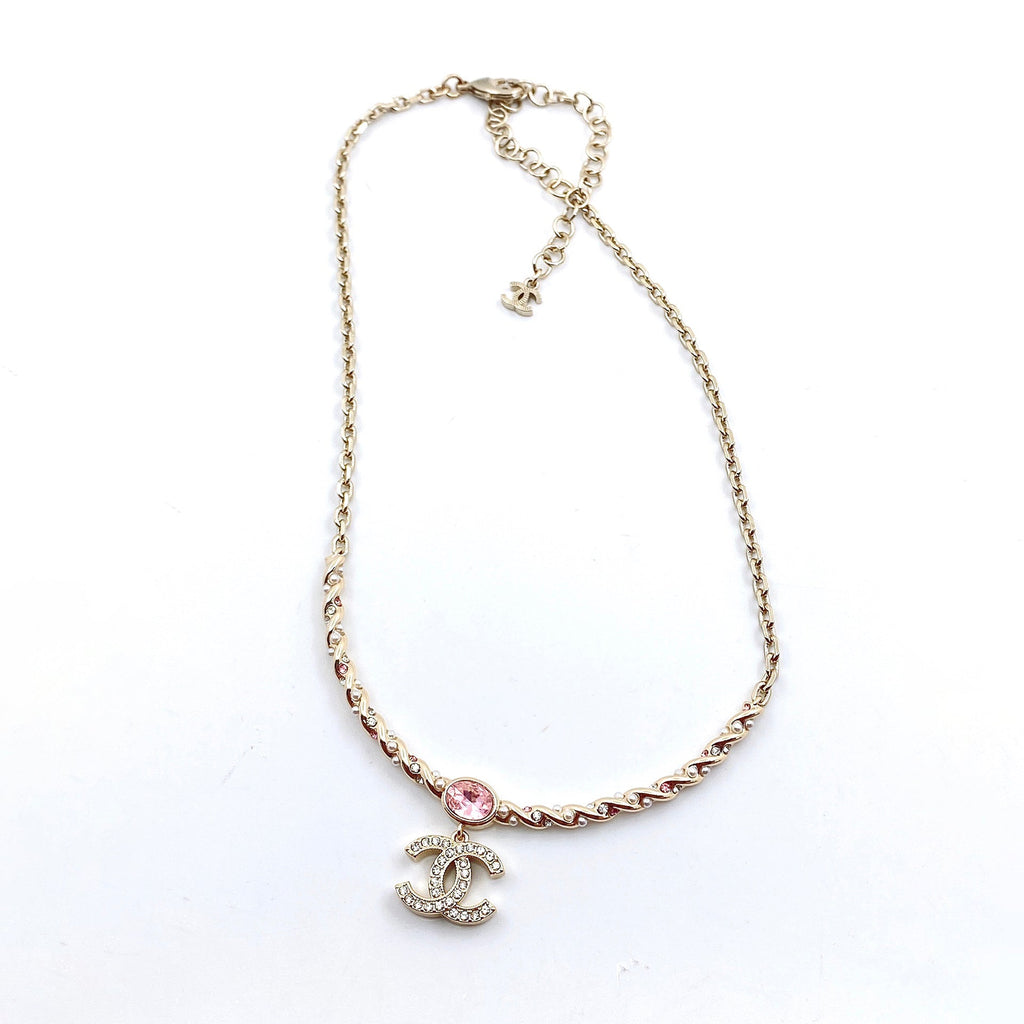Chanel Pink Crystal 18K Gold Necklace product image 3, provided for visual reference and product detail review
