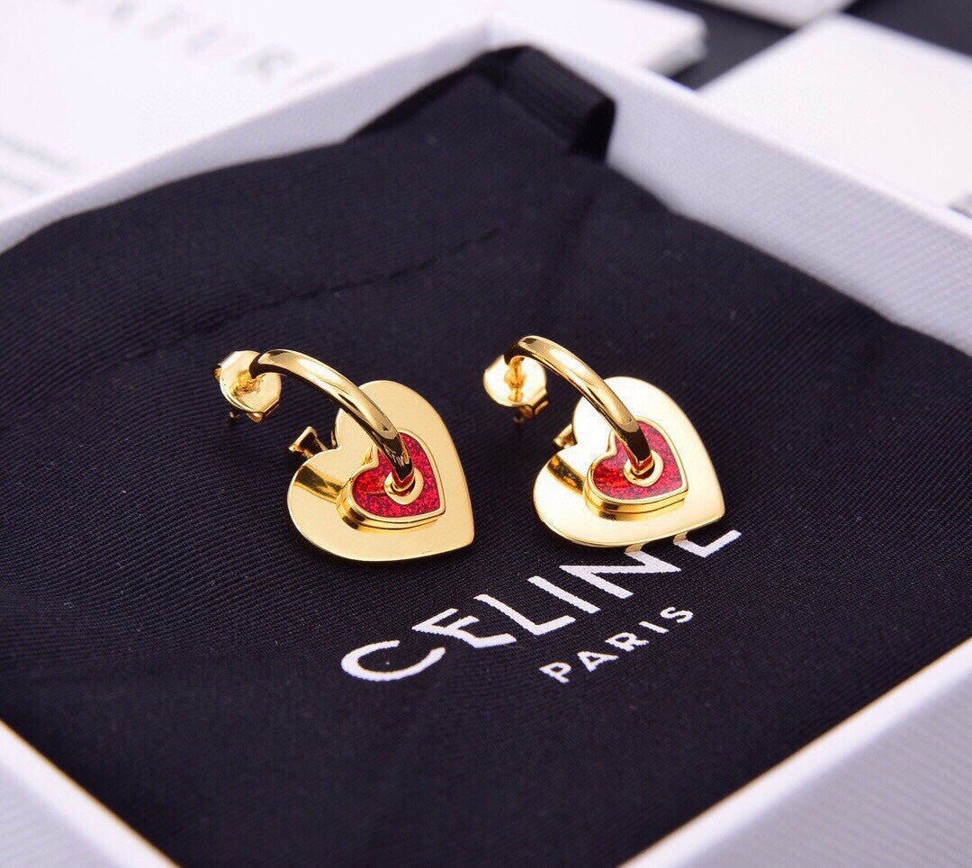 Celine Red Heart 18K Gold Earrings product image 1, provided for visual reference and product detail review