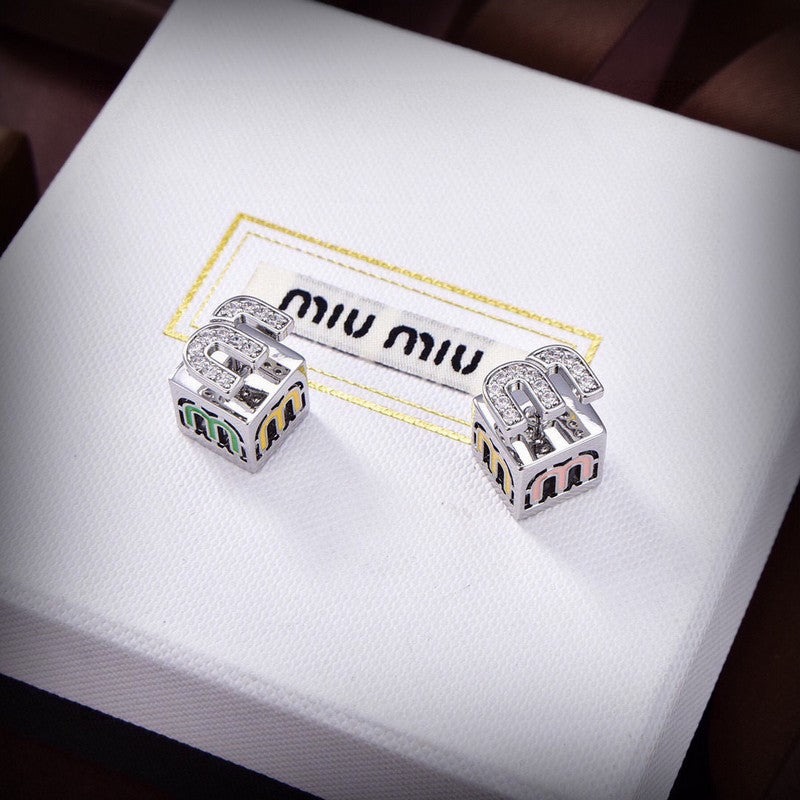 Miu Green & Yellow Cube 18K Gold Earrings product image 1, provided for visual reference and product detail review