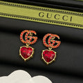 Gucci Double Red Crystal 18K Gold Earrings product image 1, provided for visual reference and product detail review