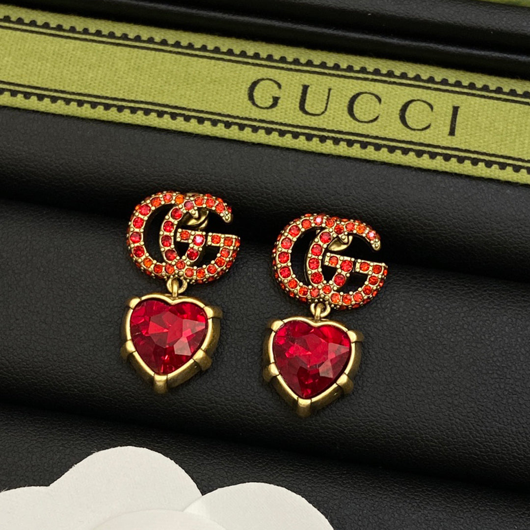 Gucci Double Red Crystal 18K Gold Earrings product image 1, provided for visual reference and product detail review