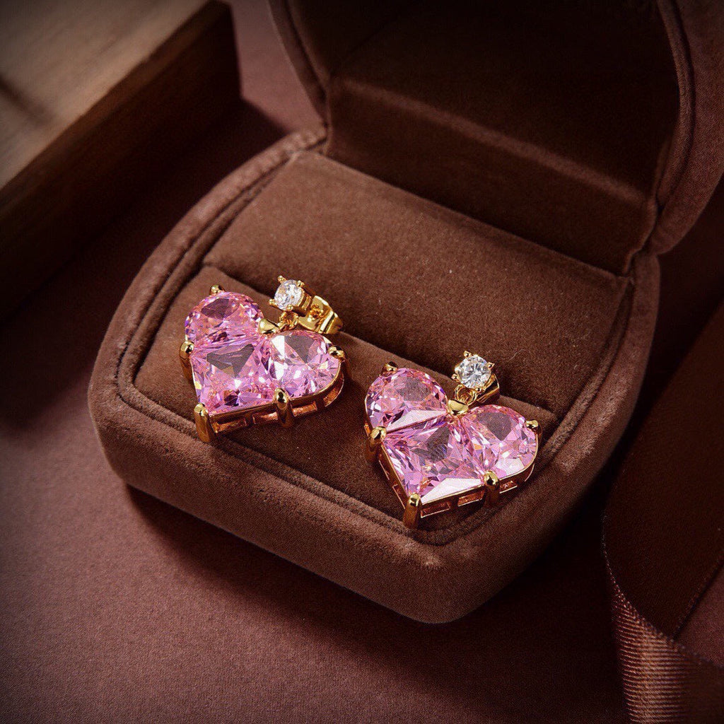 Celine Pink Crystal Heart 18K Gold Earrings product image 4, provided for visual reference and product detail review