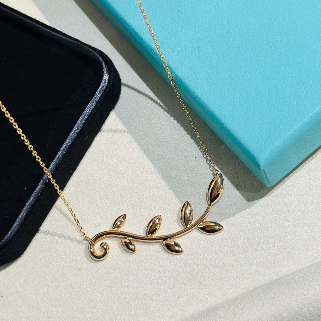 Tiffany Olive Leaf Vine Pendant 18K Gold Necklace product image 4, provided for visual reference and product detail review