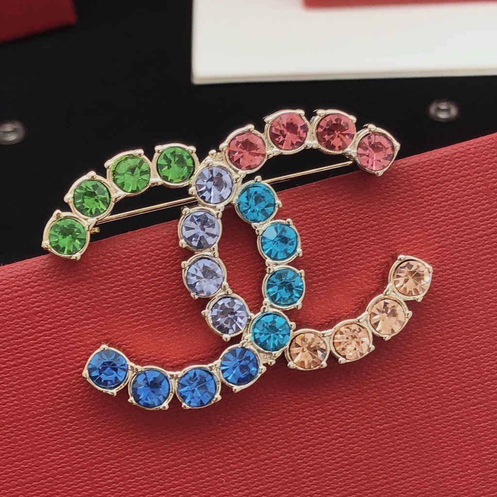 Chanel Color Crystals 18K Gold Brooch product image 2, provided for visual reference and product detail review