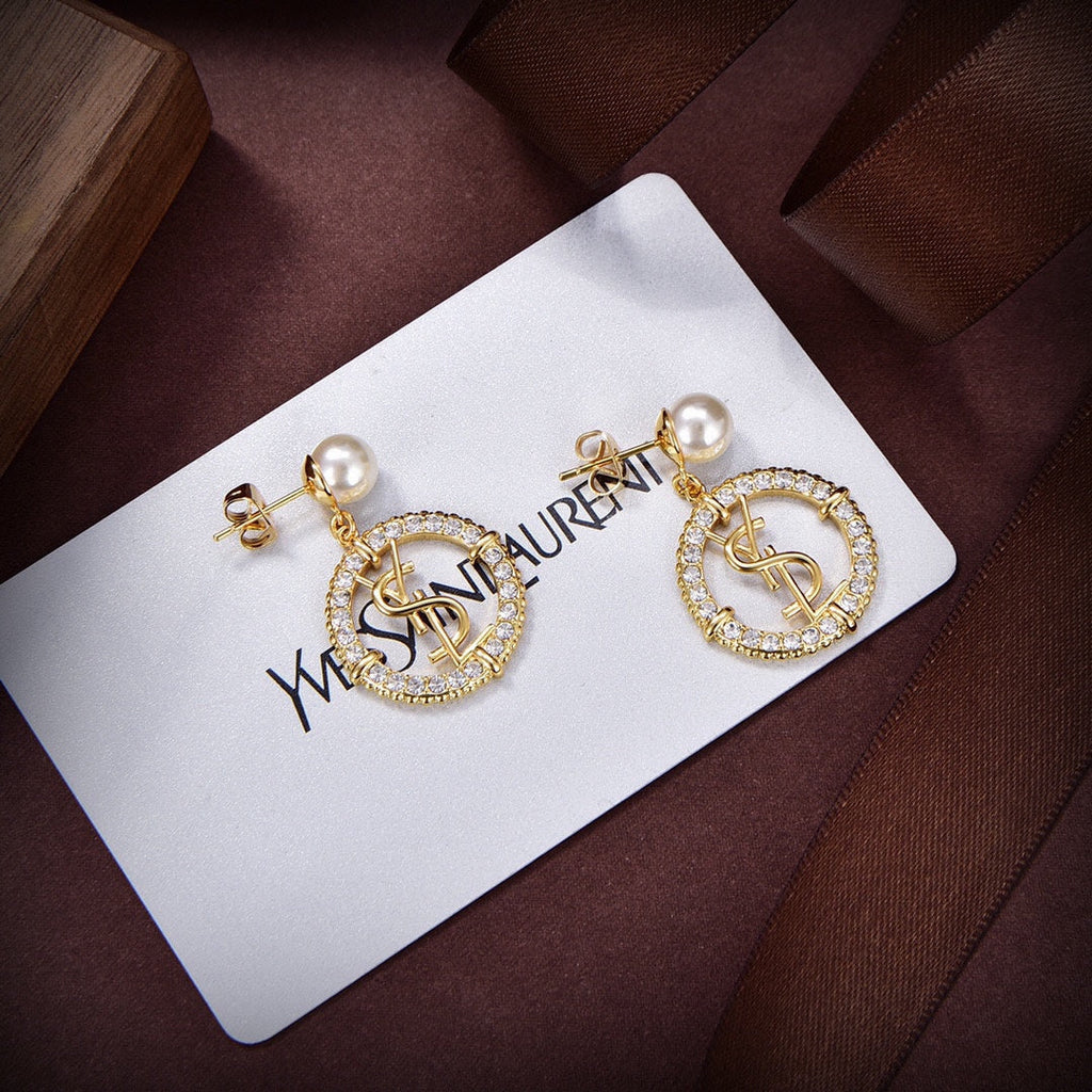 YSL Circle Diamonds 18K Gold Earrings product image 2, provided for visual reference and product detail review