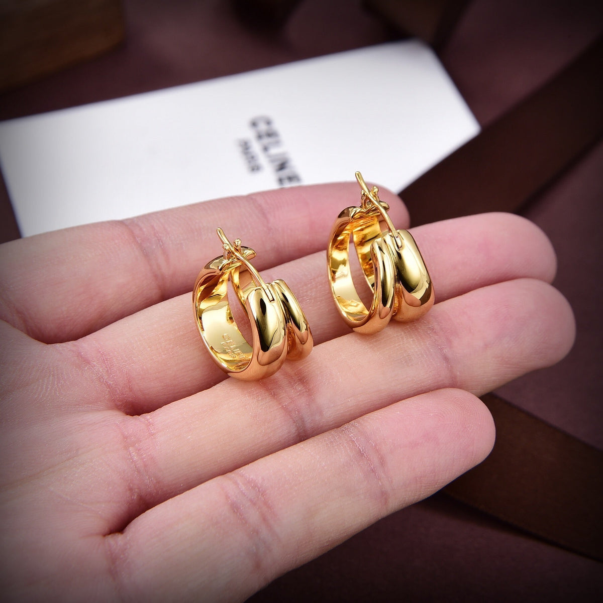 Celine Formes Abstraites Hoops 18K Gold Earrings product image 2, provided for visual reference and product detail review