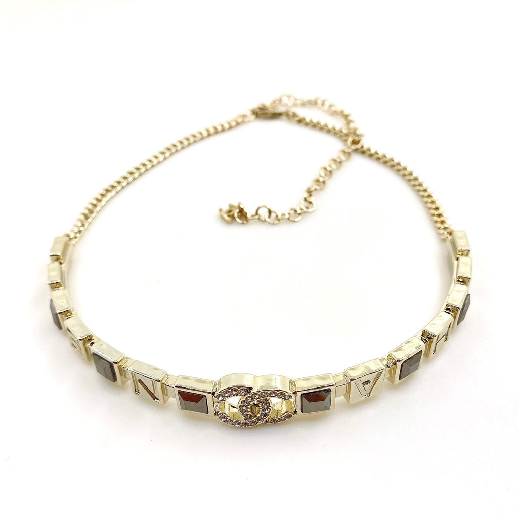Chanel Gray Crystals 18K Gold Necklace product image 1, provided for visual reference and product detail review