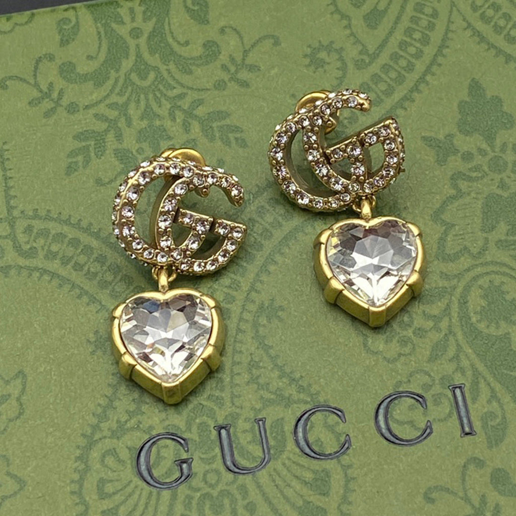 Gucci Double Crystal Pendant 18K Gold Earrings product image 1, provided for visual reference and product detail review