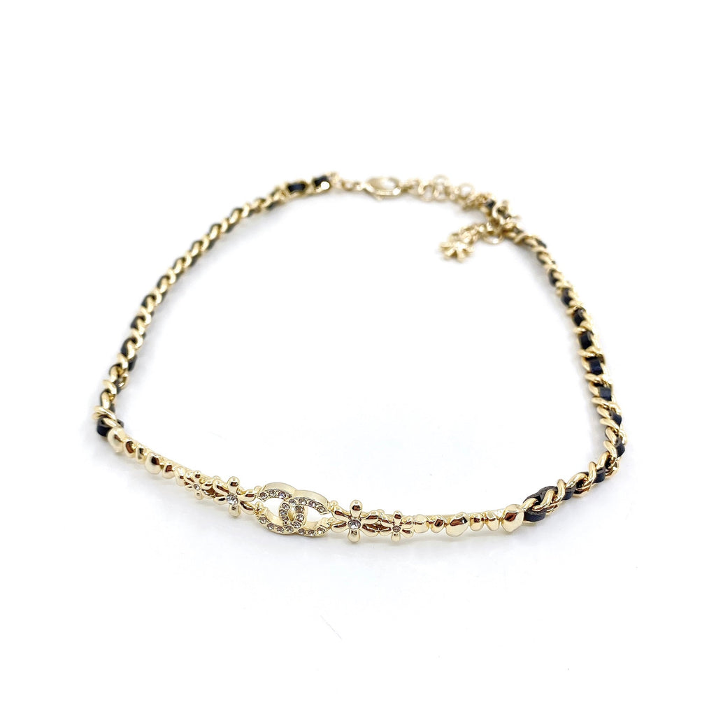 Chanel Leather Choker 18K Gold Necklace product image 1, provided for visual reference and product detail review