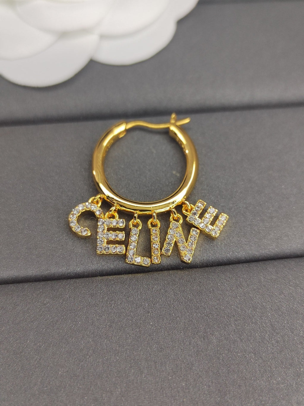 Celine Script Diamonds 18K Gold Earrings product image 4, provided for visual reference and product detail review