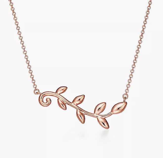 Tiffany Olive Leaf Vine Pendant 18K Gold Necklace product image 1, provided for visual reference and product detail review