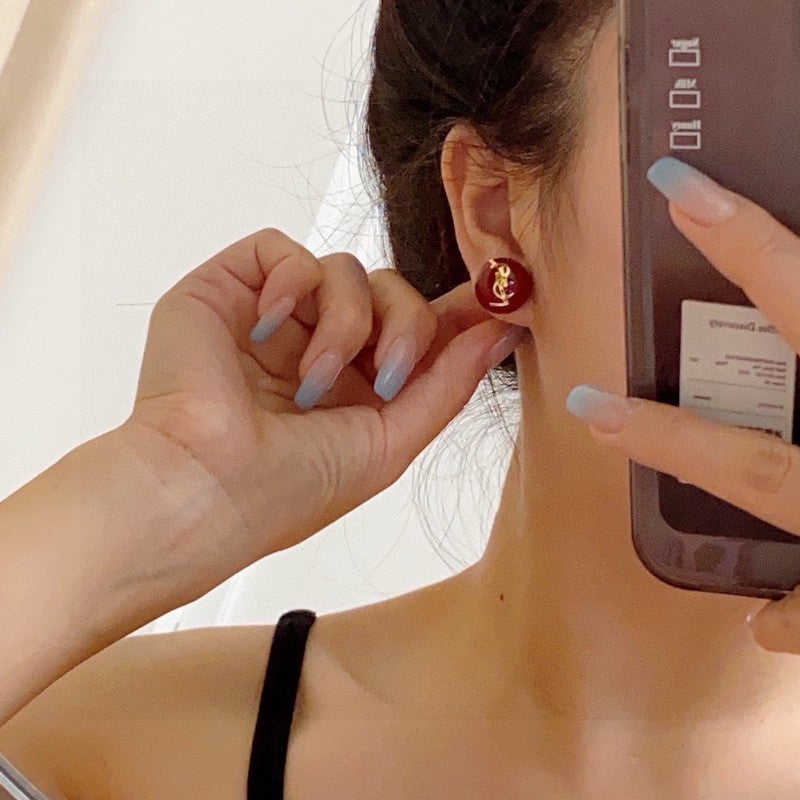 YSL White & Red 18K Gold Earrings product image 2, provided for visual reference and product detail review