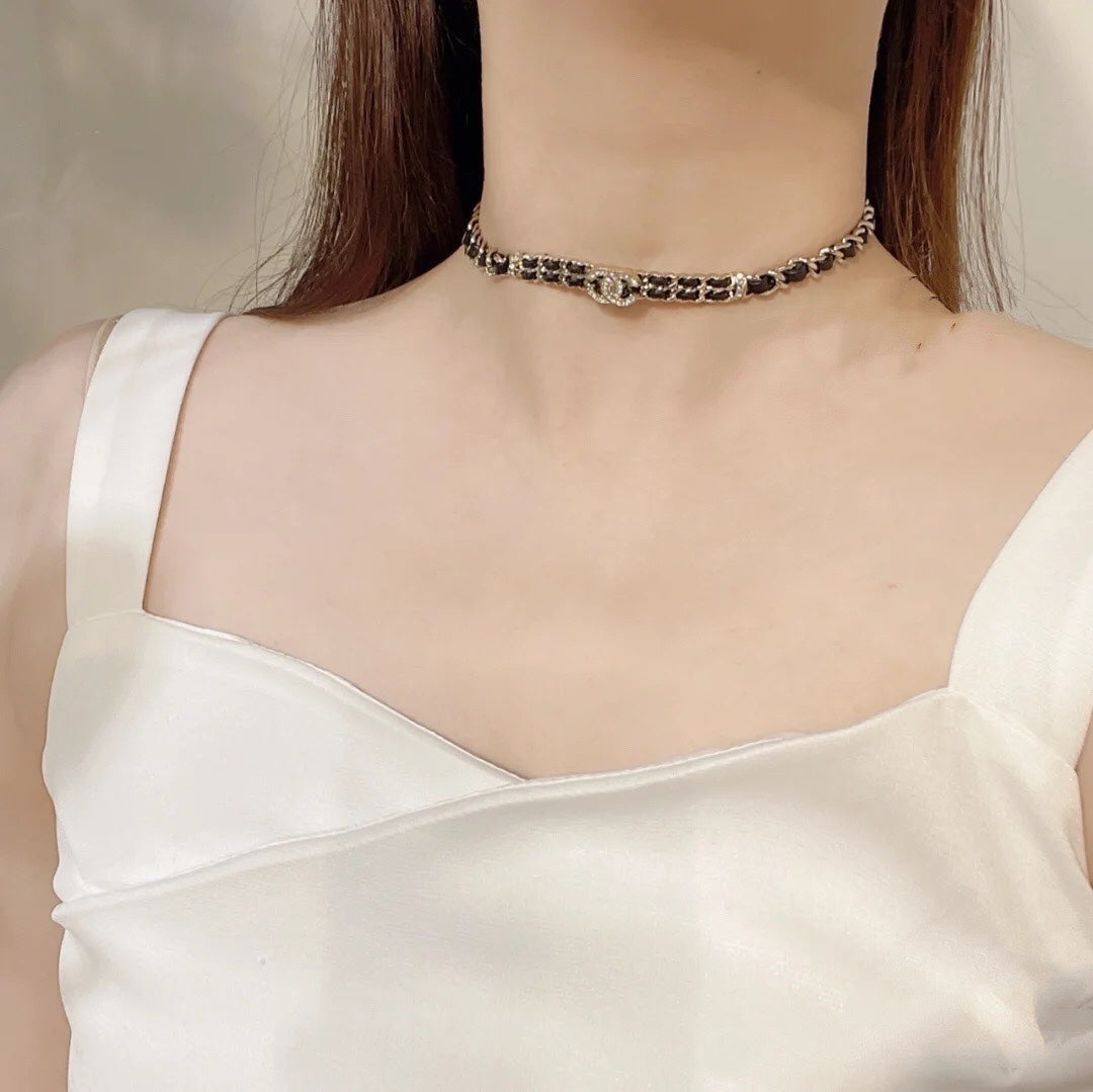 Chanel Leather Choker 18K Gold Necklace product image 2, provided for visual reference and product detail review