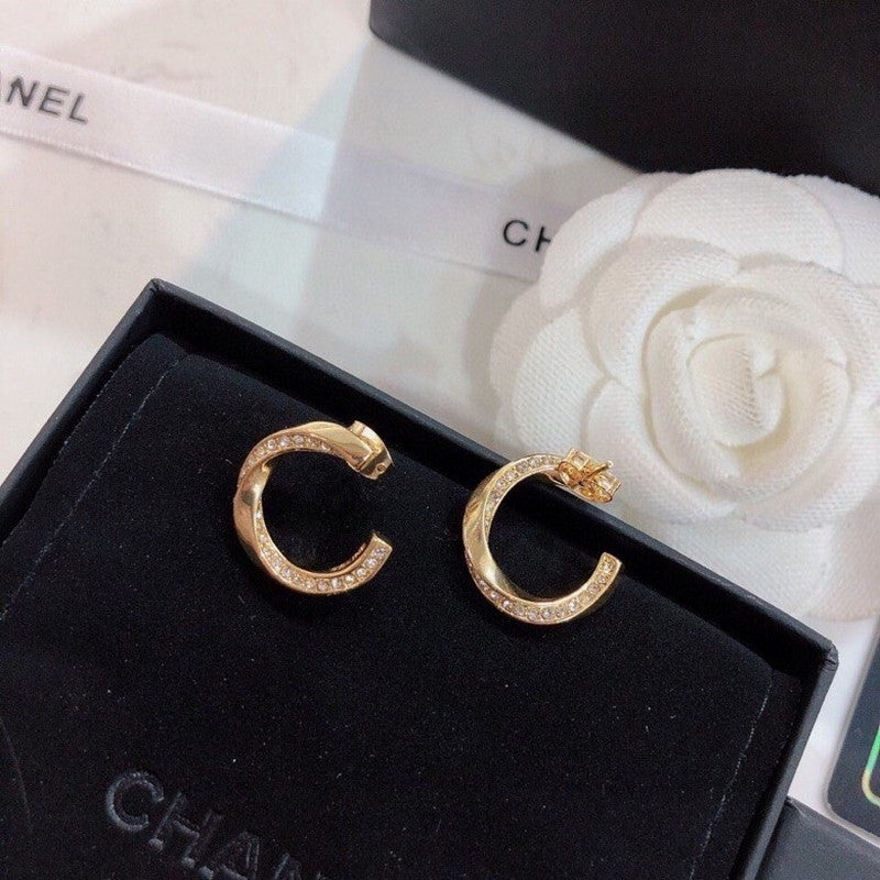 Chanel Half Circle Diamond 18K Gold Earrings product image 2, provided for visual reference and product detail review