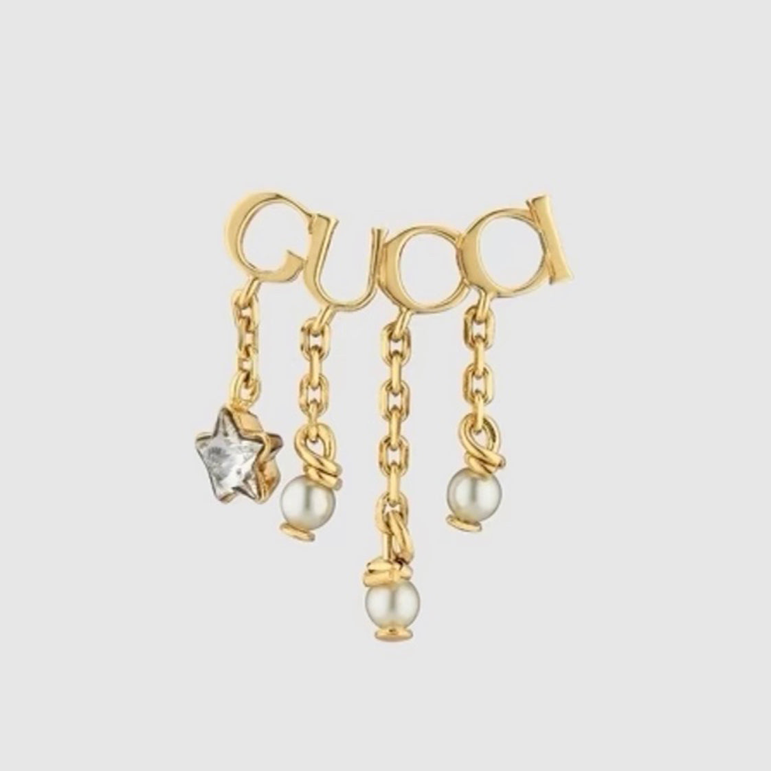 Gucci Double Script Pearl 18K Gold Earrings product image 1, provided for visual reference and product detail review