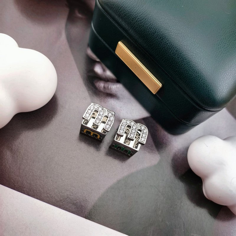 Miu Green & Yellow Cube 18K Gold Earrings product image 2, provided for visual reference and product detail review