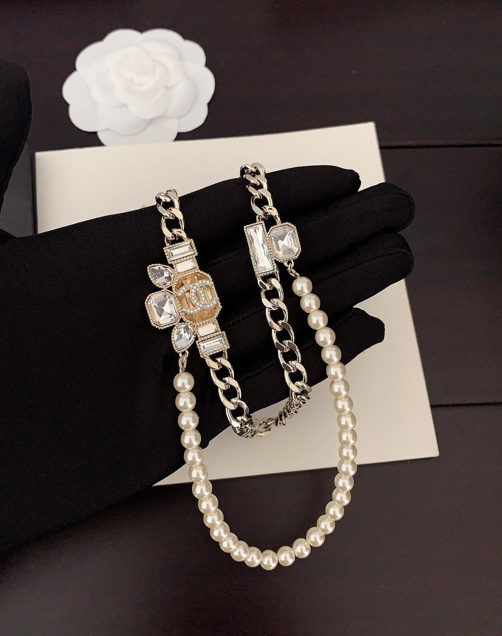 Chanel Pearls Crystals 18K Gold Necklace product image 2, provided for visual reference and product detail review