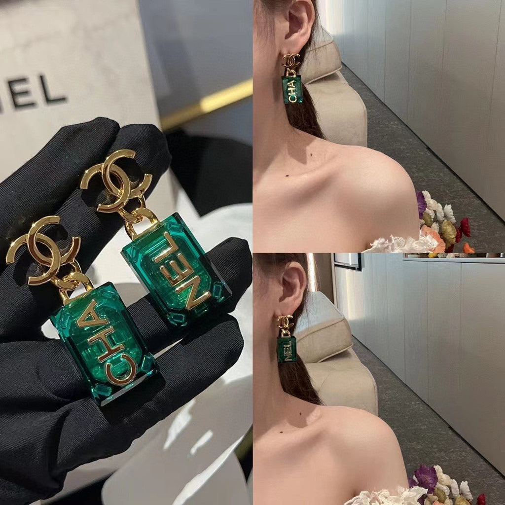 Chanel Green Perfume Bottle 18K Gold Earrings product image 7, provided for visual reference and product detail review