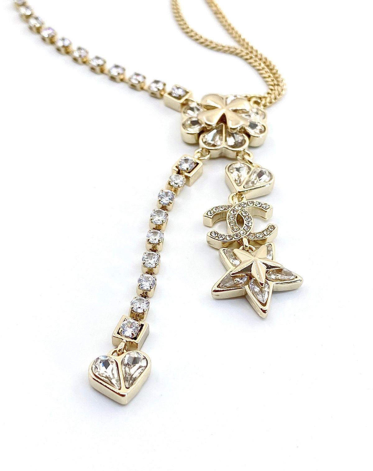 Chanel Heart Crystals Chain 18K Gold Necklace product image 2, provided for visual reference and product detail review