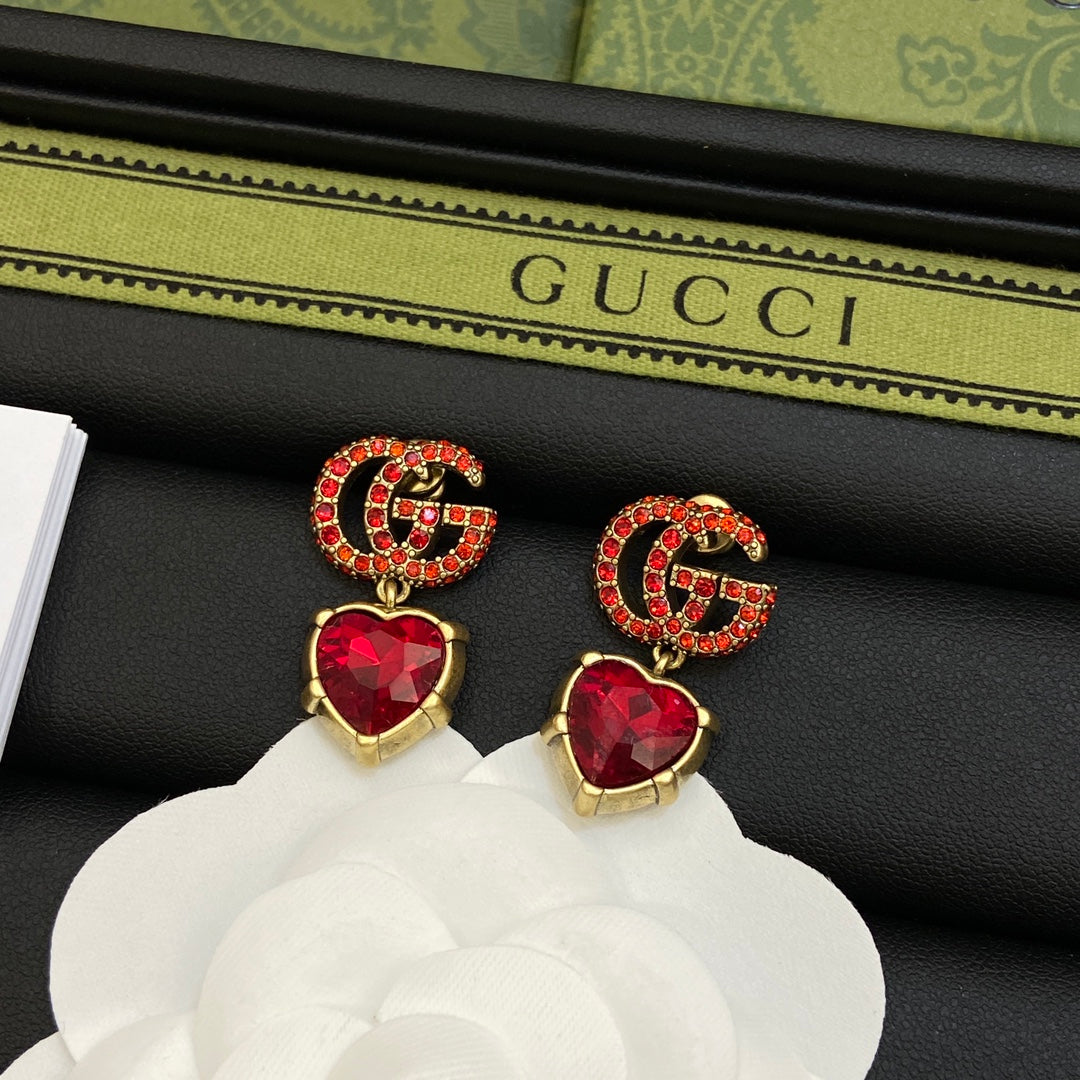 Gucci Double Red Crystal 18K Gold Earrings product image 2, provided for visual reference and product detail review