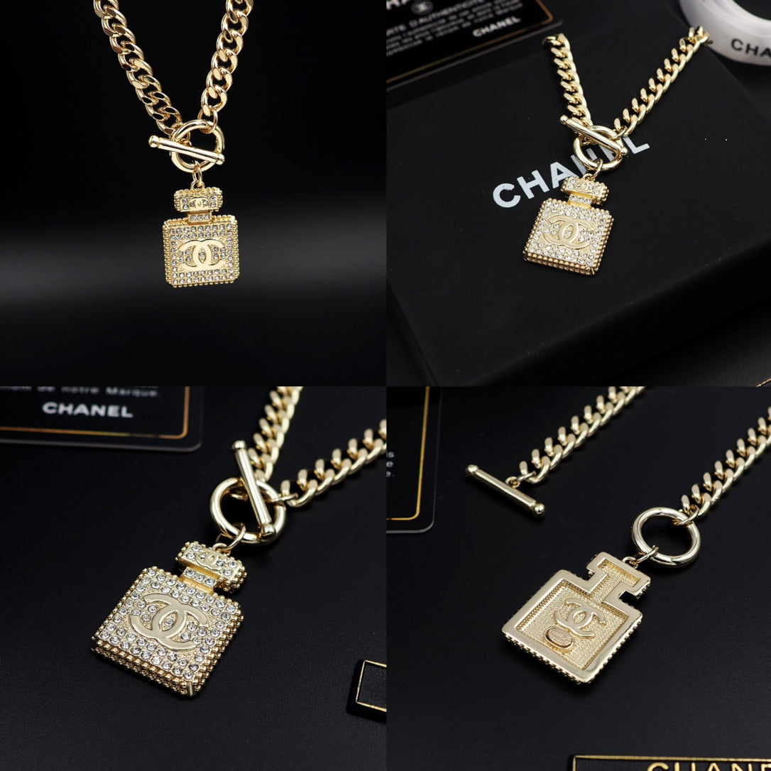 Chanel Diamond Perfume Bottle Pendant 18K Gold Necklace product image 7, provided for visual reference and product detail