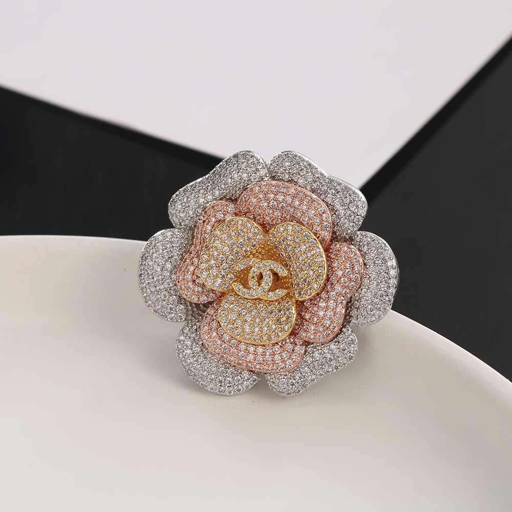 Chanel Camellia Pink Diamonds 18K Gold Brooch product image 3, provided for visual reference and product detail review
