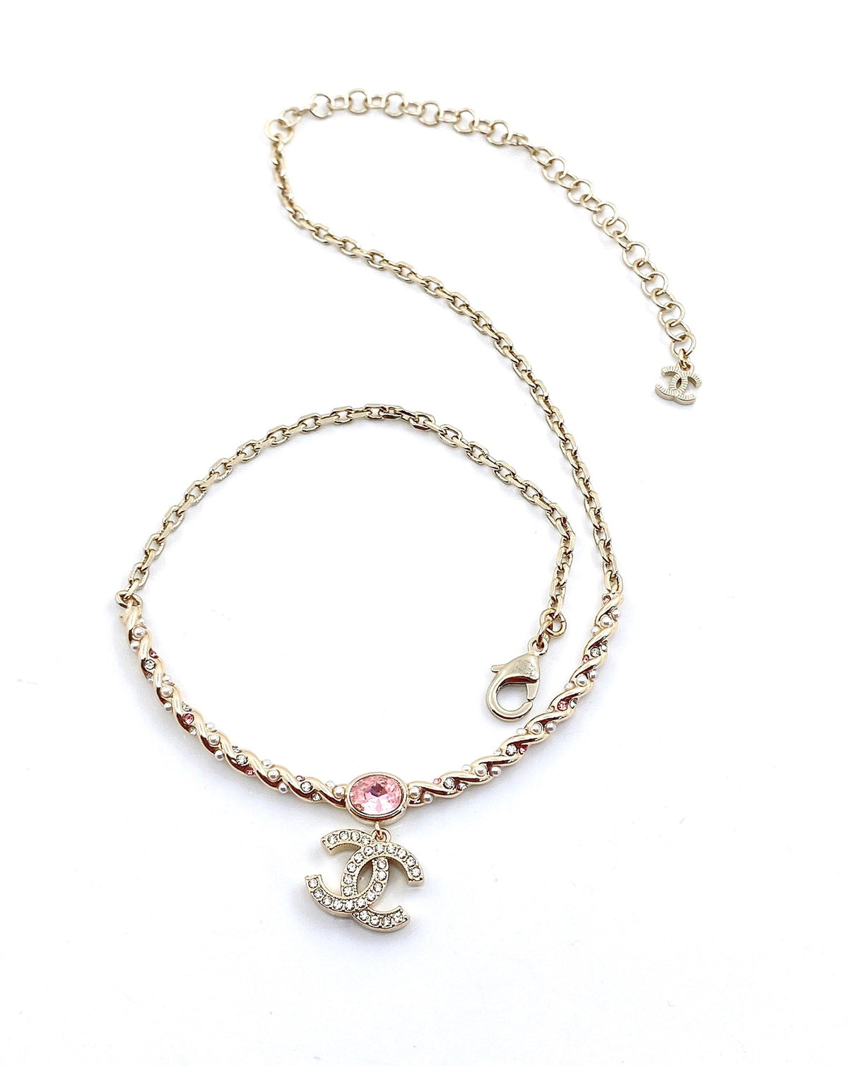 Chanel Pink Crystal 18K Gold Necklace product image 9, provided for visual reference and product detail review