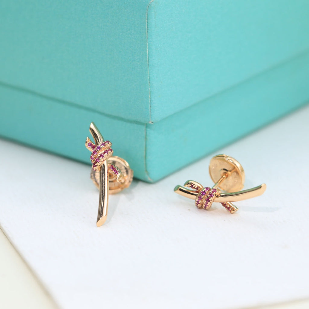 Tiffany Knot Pink Diamonds 18K Gold Earrings product image 4, provided for visual reference and product detail review