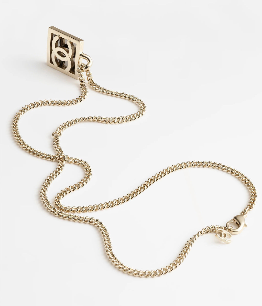 Chanel Square Logo 18K Gold Necklace product image 4, provided for visual reference and product detail review