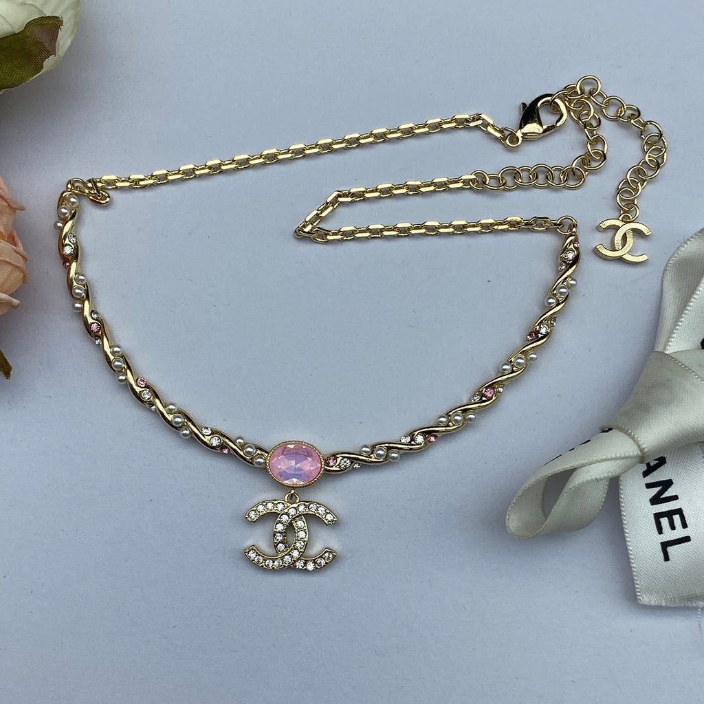 Chanel Pink Crystal 18K Gold Necklace product image 8, provided for visual reference and product detail review