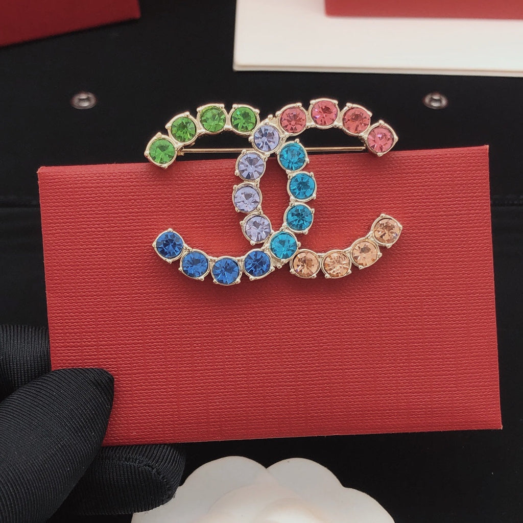 Chanel Color Crystals 18K Gold Brooch product image 3, provided for visual reference and product detail review
