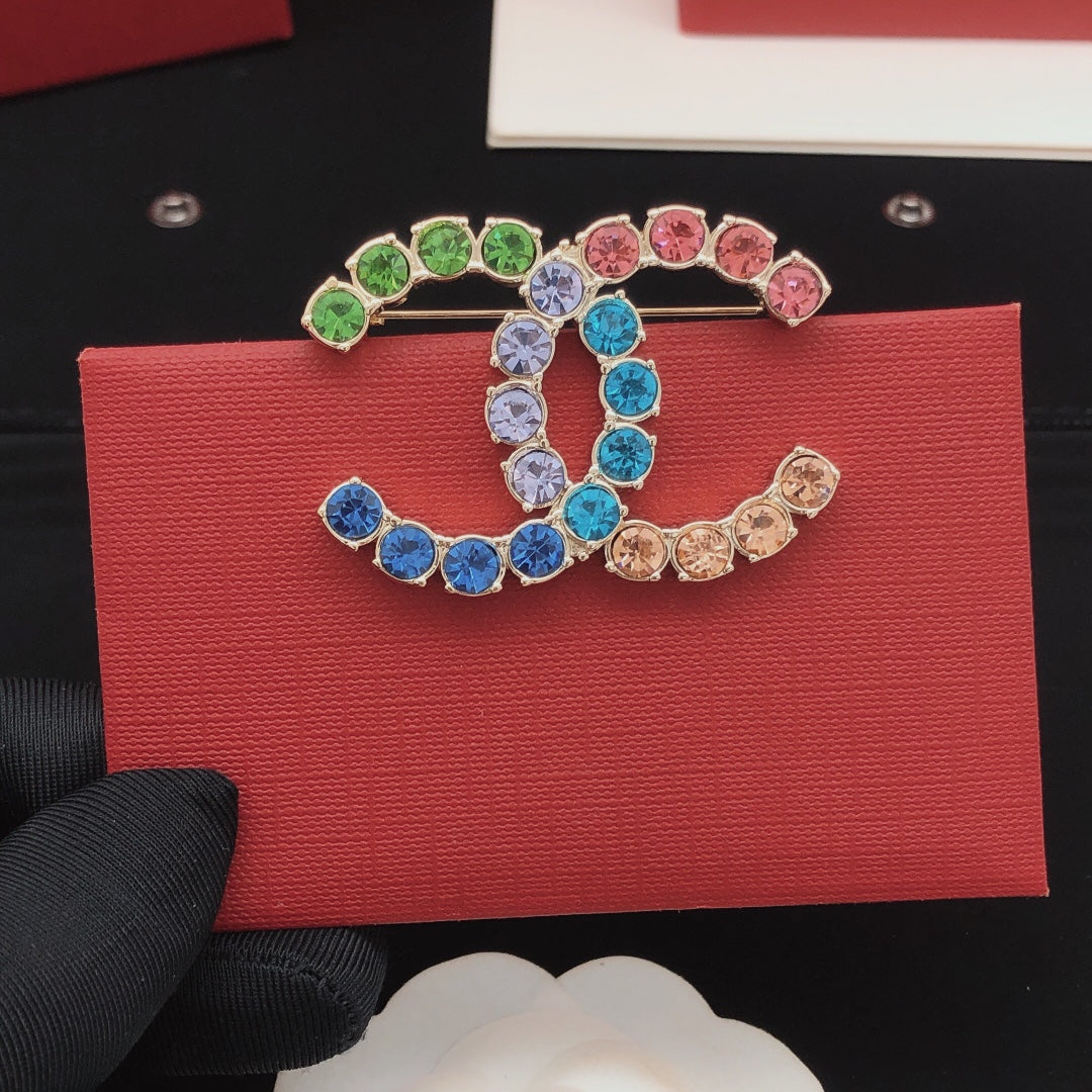 Chanel Color Crystals 18K Gold Brooch product image 3, provided for visual reference and product detail review