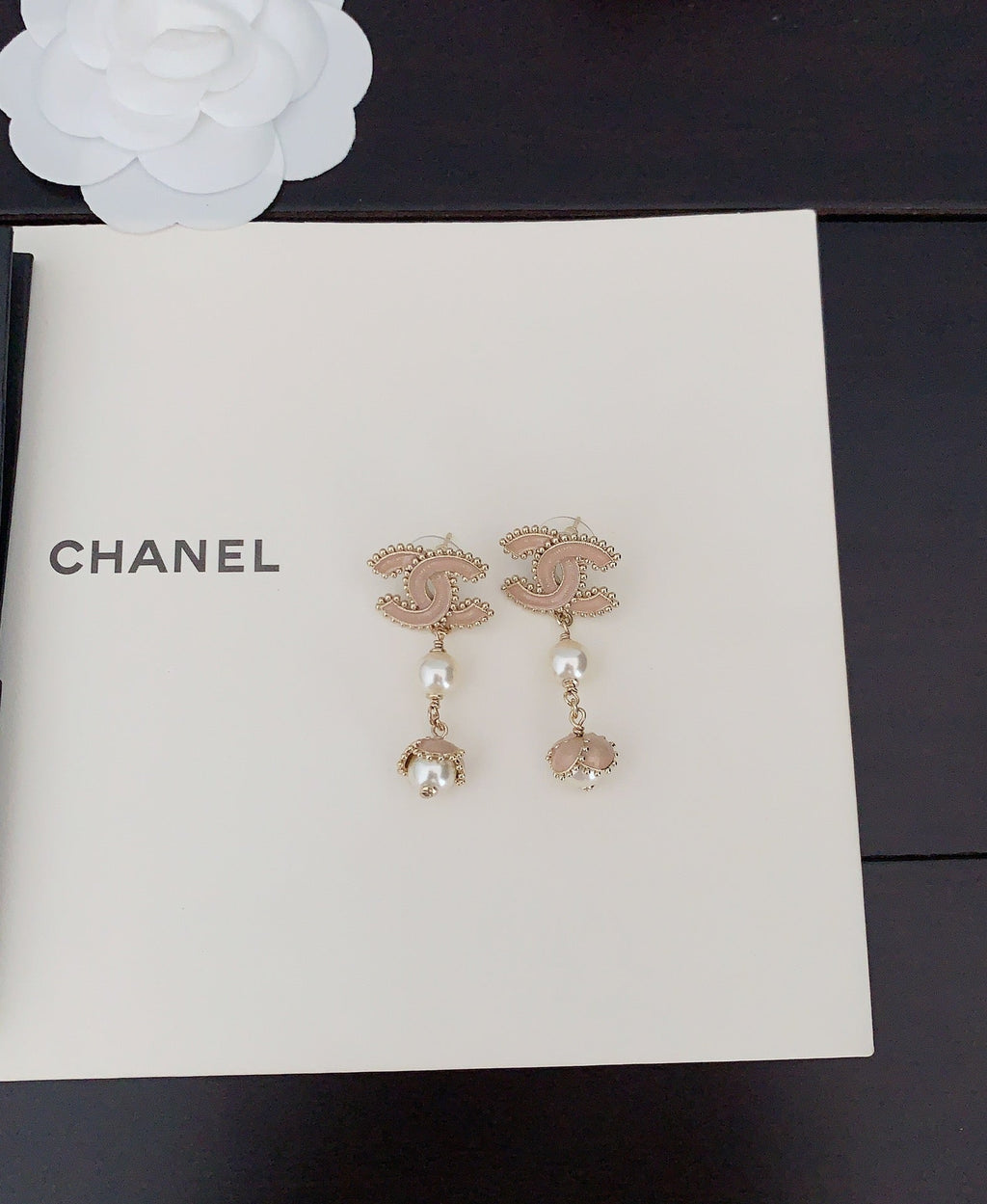 Chanel Pearl Crystals 18K Gold Earrings product image 3, provided for visual reference and product detail review