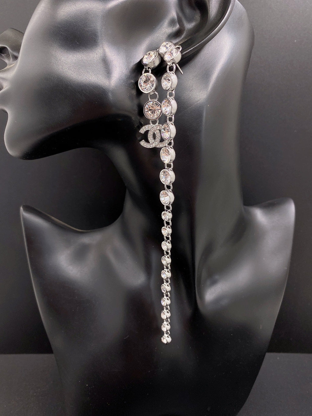 Chanel Long Crystal 18K Gold Earrings product image 2, provided for visual reference and product detail review