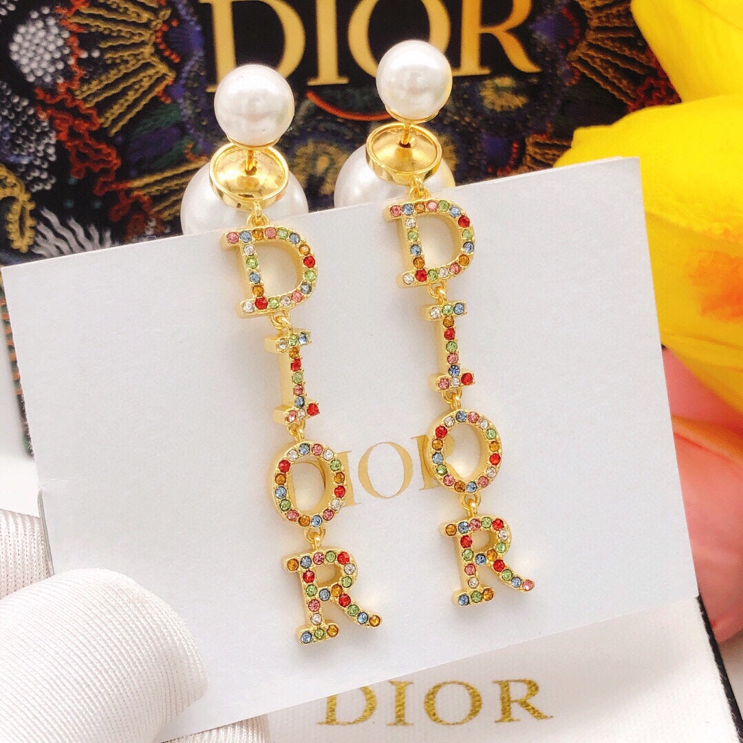 Dior Color Crystal Script 18K Gold Earrings product image 2, provided for visual reference and product detail review