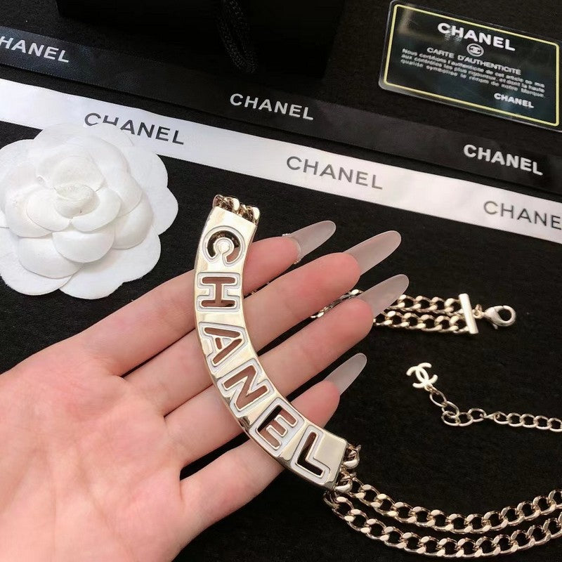 Chanel White Logo Choker 18K Gold Necklace product image 4, provided for visual reference and product detail review